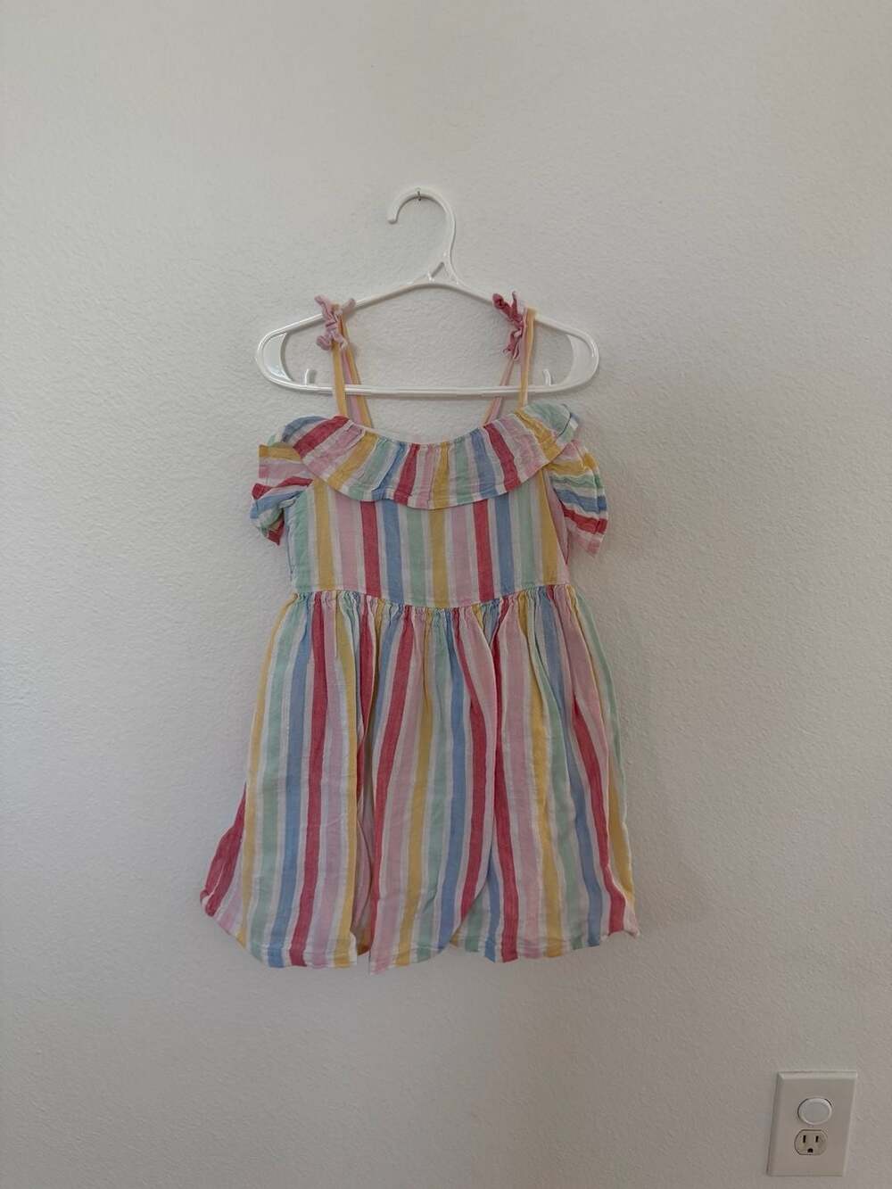 Little Me Toddler Girls Rainbow Stripe Ruffle Off-Shoulder Dress Size 4T
